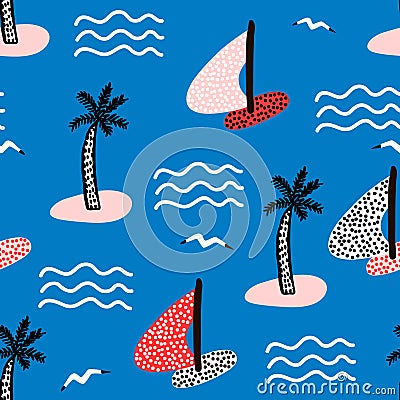 Seamless pattern with sailboats. Marine summer modern background. Vector Illustration Vector Illustration