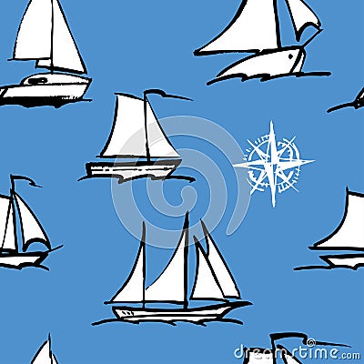 Seamless pattern of sailboats sketches Vector Illustration