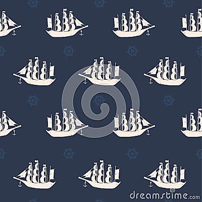 Seamless pattern with sailing ships. Vector Illustration