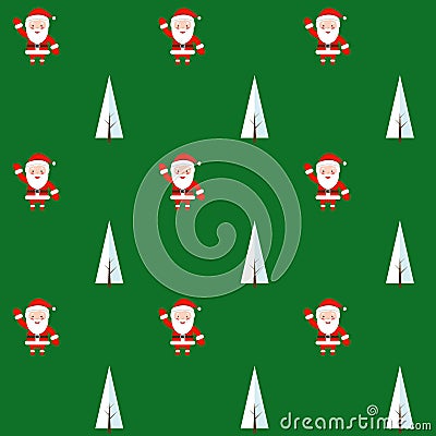 Seamless pattern with santa claus and christmas tree. Background for invitation, poster, greeting cards, wallpaper. Vector Illustration