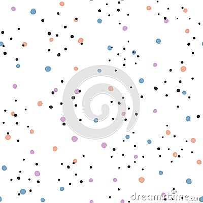 Seamless pattern with scattered rounded spots. Endless print with colored irregular polka dot. Vector Illustration