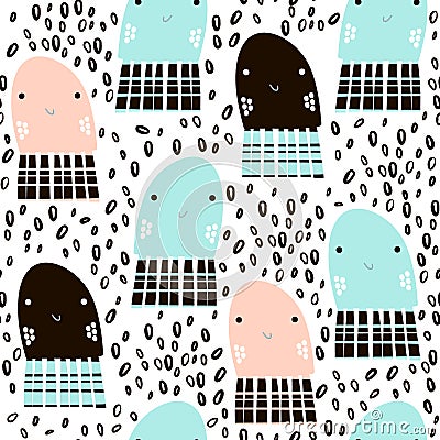 Seamless pattern with sea animal jelly fish, fish. Undersea Childish texture for fabric, textile. Vector background Stock Photo