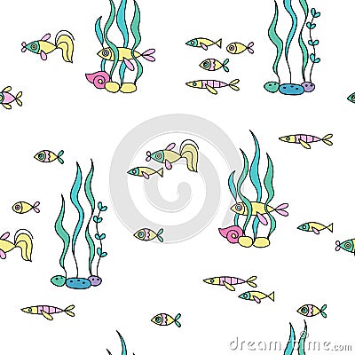 Pisces. Seamless pattern. Little fish. Vector Illustration