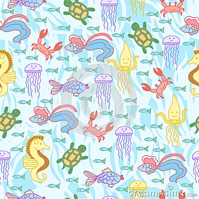 Seamless pattern with sea life. Stock Photo