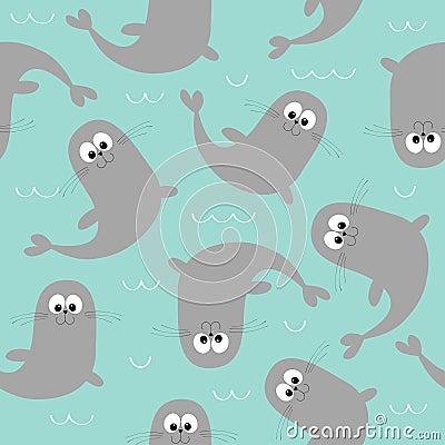 Seamless Pattern. Sea lion. Harp seal pup. Vector Illustration