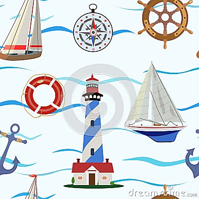 Seamless pattern on the sea and sailing theme. Vector illustration. Vector Illustration