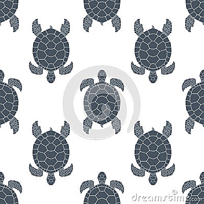 Seamless pattern with sea turtles. Cheloniidae. Vector Illustration