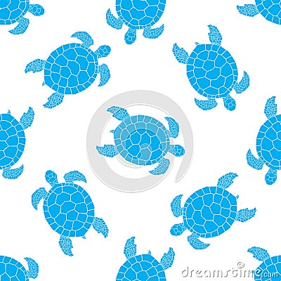 Seamless pattern with sea turtles. Cheloniidae. Vector Illustration