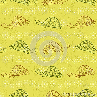 Seamless pattern, turtles and starfishes Vector Illustration