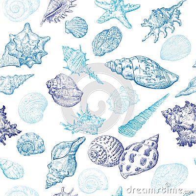 Seamless pattern with seashells Vector Illustration