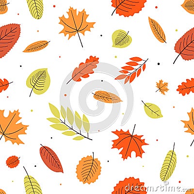 Seamless pattern with seasonal autumn leaves Vector Illustration