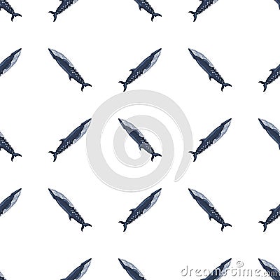 Seamless pattern sei whale on white background. Template of cartoon character of ocean for fabric Vector Illustration