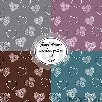 Seamless pattern set with hand drawn doodle hearts, vector illustration, Abstract background Vector Illustration