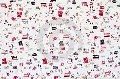 Seamless pattern, sewing accessories fabric background. Stock Photo