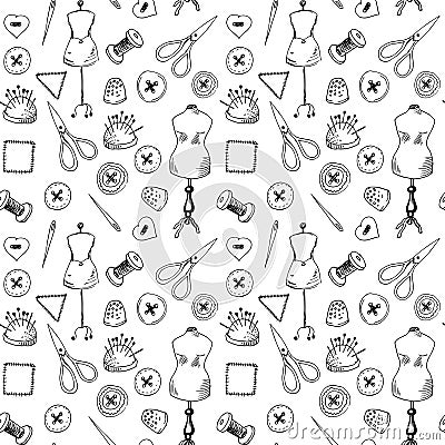 Seamless pattern with sewing items Vector Illustration