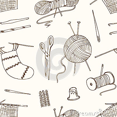 Seamless pattern for sewing, knitting, crafts, hobbies. Vector Illustration