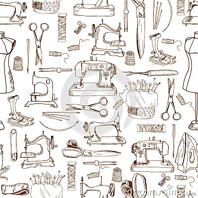 Seamless pattern, sewing tools Vector Illustration