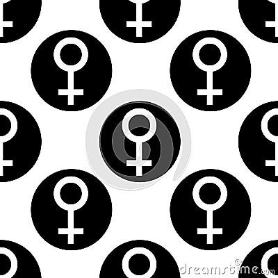 Seamless pattern. Sex symbols. Gender woman flat symbols. White Female abstract symbols in black circle. Vector Illustration Stock Photo