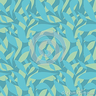 Seamless pattern with shapes of leaves. Abstract azure blue background for textile, fabric, design, web. Vector Illustration