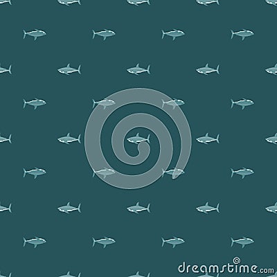 Seamless pattern shark on teal background. Small texture of marine fish for any purpose Vector Illustration