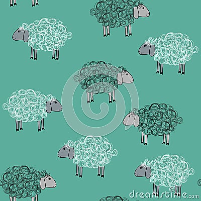 Seamless pattern with sheeps Vector Illustration