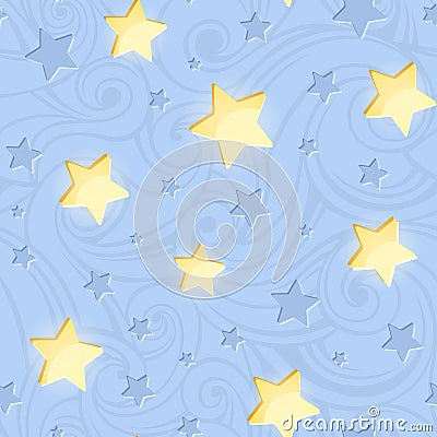 Seamless pattern with shining stars on blue. Vector illustration. Vector Illustration