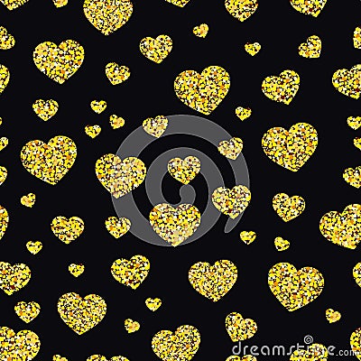 Seamless pattern of shiny hearts on black background. Vector illustration Vector Illustration