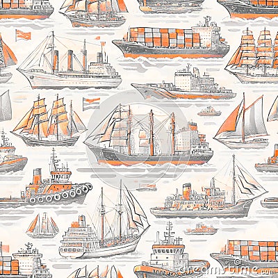 Seamless pattern of shipping where every ship is different for print media use Stock Photo