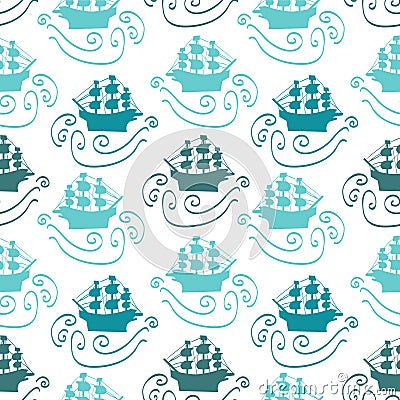 Seamless pattern with ships Vector Illustration