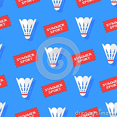 Seamless pattern with shuttlecocks and stickers summer sport. Flat style. Vector background Vector Illustration