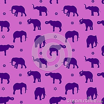 Seamless pattern, silhouette blue elephant on purple background, Vector Illustration