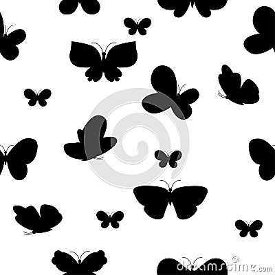 Seamless pattern silhouette of different butterflies Vector Illustration