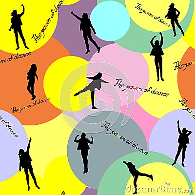 Seamless pattern with silhouettes of body movements of a girl in a dance. Vector image. Black female figures on a Vector Illustration