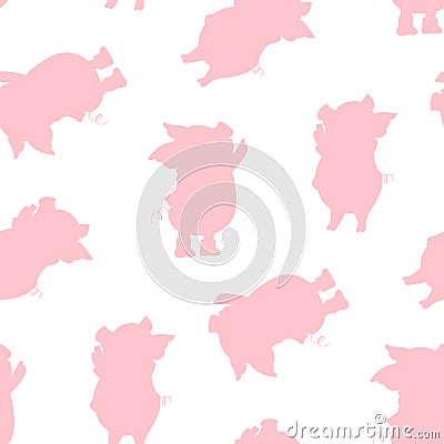 Seamless pattern with silhouettes cartoon pigs Vector Illustration