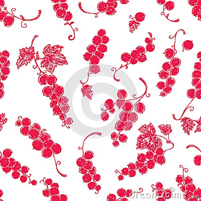 Seamless pattern of silhouettes decorative twigs red currant with ripe berries Vector Illustration