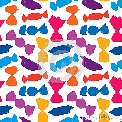 Seamless pattern of silhouettes sweets in colorful wrappers Vector Illustration