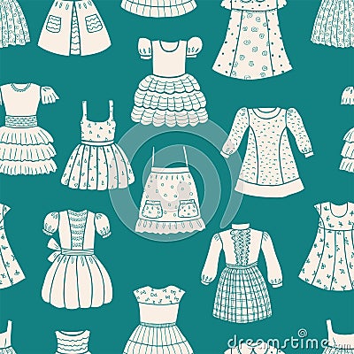 Seamless pattern of silhouettes various drawn children dresses Vector Illustration