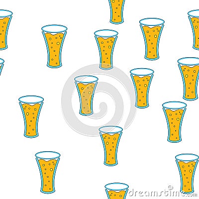 Seamless pattern of simple abstract alcoholic beer glass glasses of crafty hopy cold tasty beer icons for bar on white background. Vector Illustration