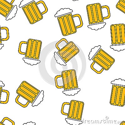 Seamless pattern of simple abstract alcoholic beer glass glasses with handles of a hops-headed cold tasty beer icons beer for a Cartoon Illustration