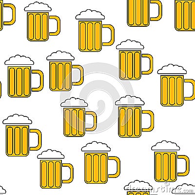 Seamless pattern of simple abstract alcoholic beer glass glasses with handles of a hops-headed cold tasty beer icons beer for a Cartoon Illustration