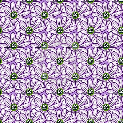 Seamless pattern with simple daisy flowers shapes. Purple background. Natural floral backdrop. Vector design for textile, fabric, Vector Illustration