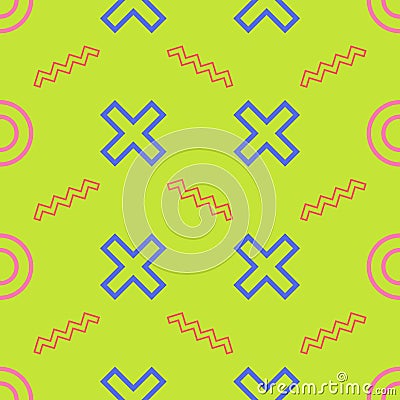 Seamless pattern simple nice symbol X, circle, and zigzag outline Vector Illustration