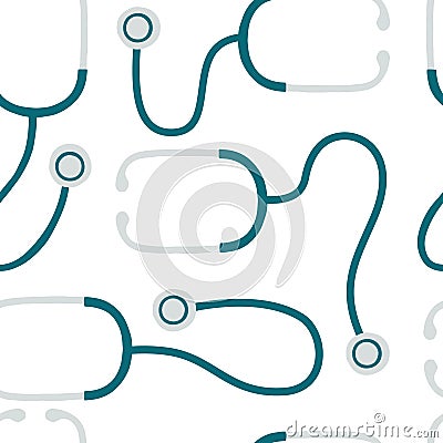 Seamless pattern of simple stethoscope flat vector illustration on white background Cartoon Illustration