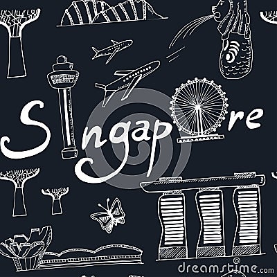 Seamless pattern Singapore hand drawn icons Vector illustration Vector Illustration