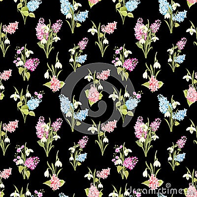 Seamless pattern of siringa and galantus flowers for fabric pattern. Vector Illustration
