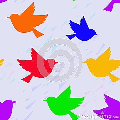 Seamless pattern with six-colored rainbow birds Vector Illustration