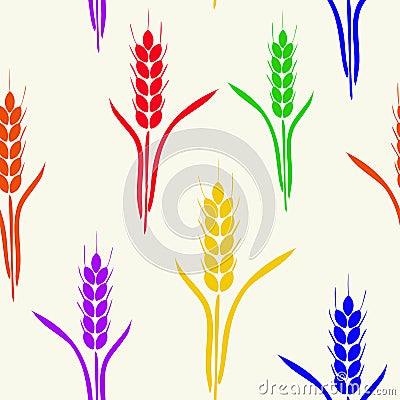 Seamless pattern with six-colored rainbow wheat spikes Vector Illustration