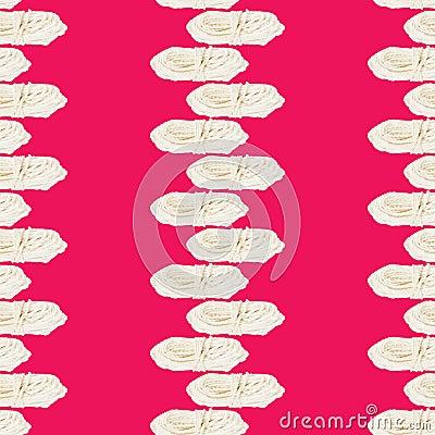 Seamless pattern of a skein of white rope on a magenta background Stock Photo