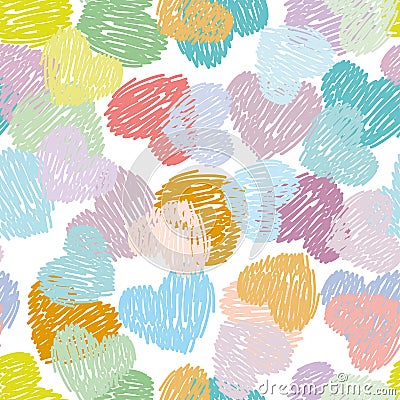 Seamless pattern with sketch hearts Pastel color on a white back Vector Illustration