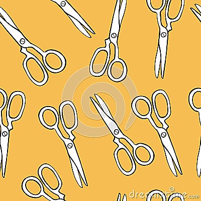 Seamless pattern with sketch style hand drawn scissor Vector Illustration